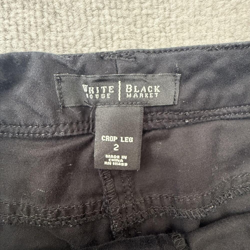 White House Black Market Pants Womens 2 Black Crop Leg Cargo Embroidered Stretch - Picture 5 of 12